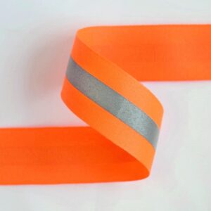 1 ½” Orange Twill fabric with ½” 8712 Silver