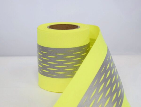 4″ Fluorescent Yellow Twill with 2″ 5410 Silver Diamond Mesh