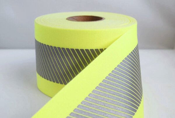 4″ Fluorescent Yellow FR Narrow-Width Fabric with 2″ 3M™ Scotchlite™ Reflective Material 5535 Silver Segmented FR Transfer Film